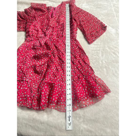 Talulah Promise Floral Pleated Ruffle Mini Dress in Red and Pink Women's Size XS - Picture 11 of 11
